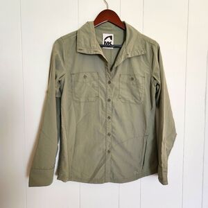Mountain Khakis Olive Green Button Down Hiking Outdoor Shirt, Size Small